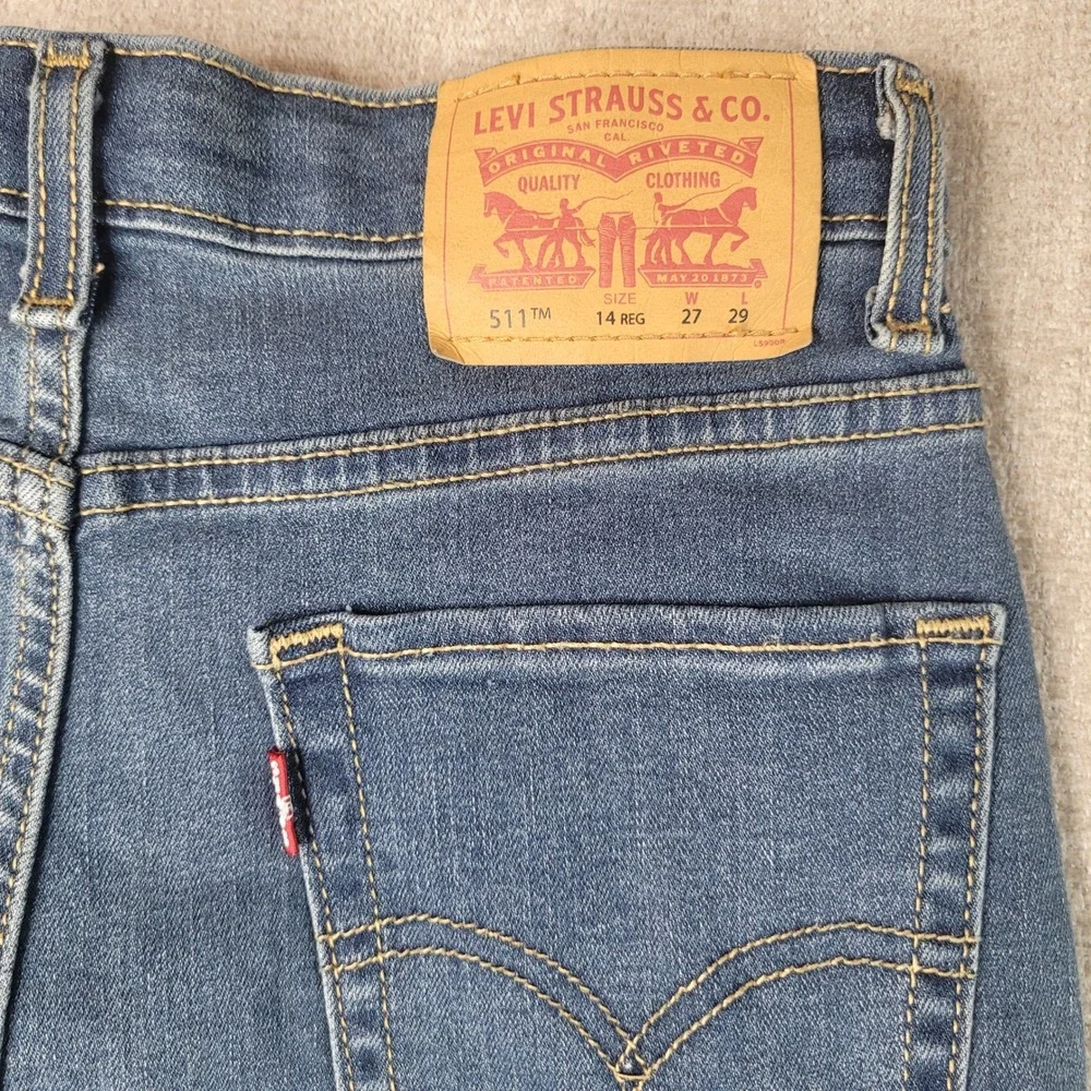 Levis 511 Slim Fit Jeans Boys Size 14 Regular Medium Wash Blue Denim 27x29
